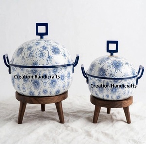 Luxury Blue White Floral Hot Pot With Wooden Stand Enamel Casserole Blue Handle Ramadan Eid Gift Premium Luxury Gift <b>Box</b> - Product Image 2