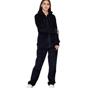 Ensemble de survêtement décontracté d'été pour femmes adultes, en molleton noir, séchage rapide, sportif, 2-en-1, col rond, fermeture éclair, manches longues, couleur unie - Product Image 1