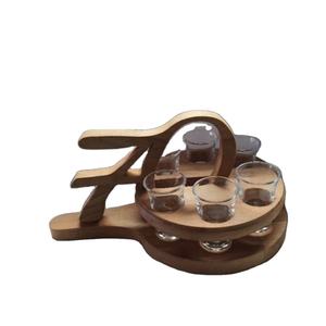 Plateau circulaire en bois à un niveau avec porte-verres, fait main, durable, support de rangement moderne pour bar et vaisselle de cuisine - Product Image 1