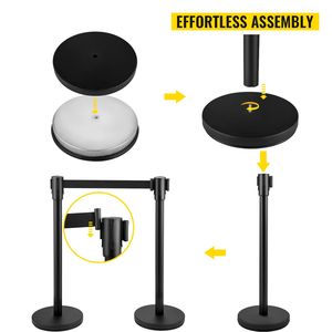 Set di 8 Pezzi di Barriere Retrattili Nere da 2 m (6,6 piedi) per il Controllo della Folla, Nuovo Design, Pali Neri per il Controllo della Folla - Product Image 6