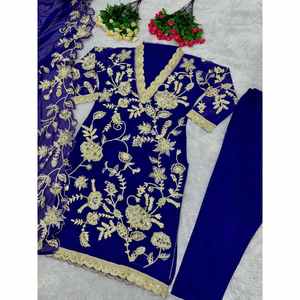 DESIGNER TABBY SEQUENCE WORK TOP Bottom avec DUPATTA BLUE - Product Image 1