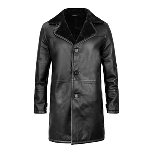 Manteau long pour homme en mélange de laine, uni, col rabattu, double boutonnage, coupe ajustée, manches classiques, tissu tissé épais, anti-rétrécissement - Product Image 5