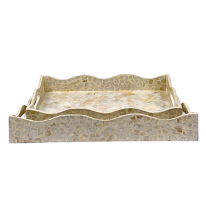Bandeja Rectangular de Capiz con Incrustaciones de Perlas Madre, Borde Ondulado, Patrón de Concha Hecho a Mano, Bandeja de MDF Decorativa, Hogar Rústico Vintage Elegante - Product Image 3