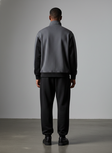 Chándal Premium de Felpa para Hombre, Estilo Holgado con Cierre, en Gris y Negro con Bordado Desgastado - Product Image 3
