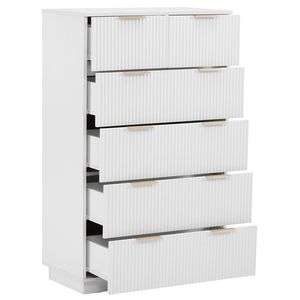 Cassettiera Bianca in Pannello a Densità Media P2 72x41x117cm con Motivo Ondulato, Ante a Cinque Livelli e Sei Cassetti - Product Image 3