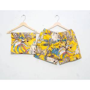 Conjunto de pijama de algodón 100% hecho a mano en India, transpirable, con estampado de mono vintage, ropa de dormir corta para mujer. - Product Image 2