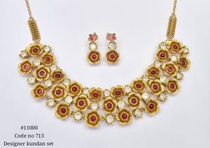Parure de bijoux ethnique en laiton plaqué or, motif floral, avec collier et boucles d'oreilles, ornée de pierres et de perles, accessoires de mode floraux, cadeau de fiançailles - Product Image 3
