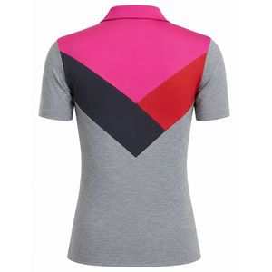 Polo de Mujer en Bloques de Color Rosa y Gris, Manga Corta, Estampado, Deportivo, Elegante, para Práctica de Golf y Uso Diario - Product Image 2