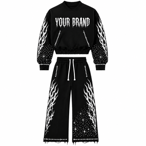 Customized <b>Vintage</b> Solid Streetwear Regular Fit Heavyweight Eco-Friendly Hoodie Stacked <b>Pants</b> Set Acid Wash Tracksuits Adults - Product Image 2