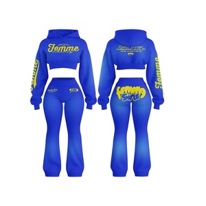 Conjunto de Top Corto con Capucha y Pantalones Marrones para Mujer, Estampado de Letras Amarillas, Ropa Urbana Informal de Invierno, Conjunto de Dos Piezas de Punto - Product Image 3