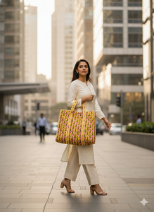 Sac fourre-tout en coton matelassé jaune à motif floral, fait main, pliable, de qualité supérieure, ethnique, grande capacité, pour femme, à porter à l'épaule - Product Image 2