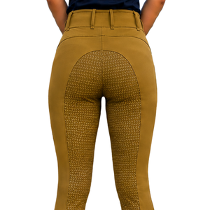Women Chocolate <b>Brown</b> High Waist Horse Riding <b>Leggings</b> Stretch Equestrian Breeches Textured Riding Pants with Front Pocket - Product Image 6