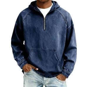 Sweat-shirt à capuche zippé pour homme, coupe classique, couleur unie, avec poches, style streetwear, écoresponsable, décontracté, pour l'automne - Product Image 2