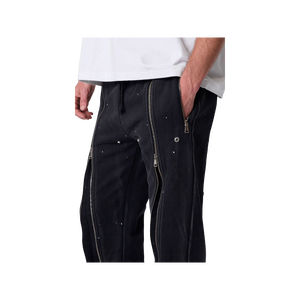 Jean en denim noir pour homme, coupe droite, taille mi-haute, coupe classique, en coton, décontracté, pour l'automne, couleur unie, tissu tissé - Product Image 6
