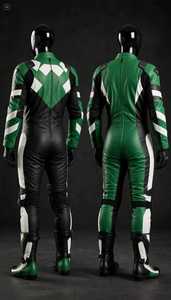 Combinaison de course moto en cuir bicolore vert et noir unisexe adulte une pièce - Product Image 2