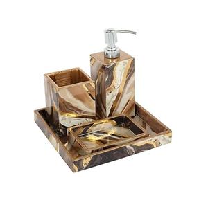 Ensemble de salle de bain personnalisé de 4 pièces en résine époxy pour la maison, distributeur de savon, porte-brosse à dents, plateau de vanité à prix abordable - Product Image 5