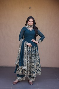 Traje Anarkali con Bordado Dorado, Largo hasta el Suelo, Vestido Tradicional Indio Pakistaní para Bodas, Ropa para Mujer - Product Image 3