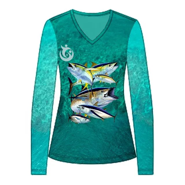 2023 nuovo design le donne più vendute che pescano panno da caccia upf50 abbigliamento tonno fish design anti UV donna fishing performance shirt