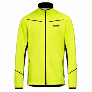 Veste coupe-vent softshell légère jaune fluo haute visibilité pour homme, personnalisable avec logo OEM, pour course à pied, cyclisme et activités de plein air. - Product Image 1