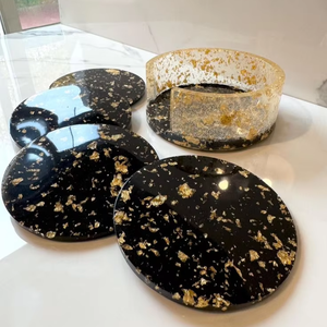 Ensemble de sous-verres en résine de haute qualité, design classique, écologique, luxueux, imitation pierre, lot de 4, pour la décoration de table à manger à la maison ou au restaurant - Product Image 1