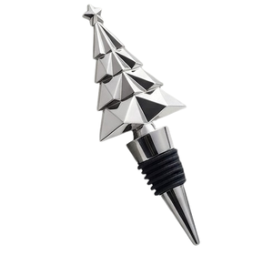 Bouchon de bouteille en métal plaqué argent en forme de sapin de Noël, accessoires pour boissons - Product Image 3