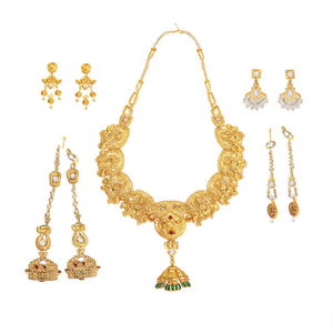 24K Gold Plated Temple Style Choker Set with Zircon Earrings for Bridal and Daily Wear - Product Image 1