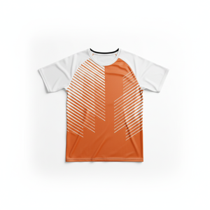 T-shirt pour homme à manches raglan à imprimé géométrique orange, coupe ajustée, sportif, col rond, manches courtes, en polyester tricoté, séchage rapide - Product Image 5