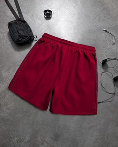 Men's Red Elastic Waist Knitted Polyester/Cotton Shorts Breathable Zipper Pocket Quick Dry Casual Athletic Mid Waist Solid Color - Product Image 2