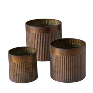 Macetas Decorativas de Metal para Jardín, Acabado Rústico, Personalizadas, Juego de Tres Macetas para Exteriores, Gran Venta - Product Image 1