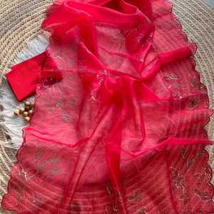 ผ้าออแกนซ่าที่สมบูรณ์แบบนี้สีสดใสอัฟกานิสถานพิเศษดูไบปาร์ตี้สวมใส่ส่าหรีพร้อมซื้อ - Product Image 3