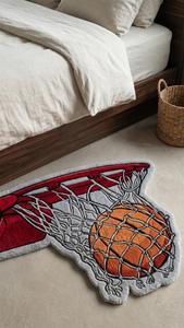Alfombra Decorativa Antideslizante de Lana con Diseño de Baloncesto, Hecha a Mano, para Habitación Infantil o Dormitorio - Product Image 4