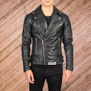 Chaquetas acolchadas de cuero negro genuino para hombre Vintage de alta calidad Casual estilo ciclista clásico al aire libre senderismo chaquetas de aspecto real - Product Image 3