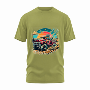 T-shirt bleu à manches courtes pour homme, col rond, coupe classique, imprimé rétro camion, décontracté, en jersey de coton - Product Image 6