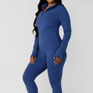 Women's 1/4 Zip <b>Thumb</b> Hole <b>Cuff</b> Design Compression Body Fit High Collar Design Crop Length Long Sleeve Fitness Training Shirt - Product Image 3