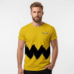 Men's Yellow Short Sleeve T-<b>Shirt</b> With Black <b>Geometric</b> Pattern O-Neck Casual Design Regular Fit 100% Cotton Printed - Product Image 5