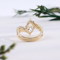 Bague de fiançailles vintage en or avec diamant taille marquise, bande pavée ondulée unique, ensembles de bagues de mariage, bijoux fins, cadeau