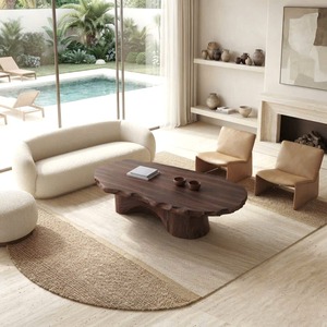 Table basse en bois massif avec tiroir Table centrale en bois sculptural à bord vivant faite à la main en bois naturel Table de déclaration décor à la maison - Product Image 2