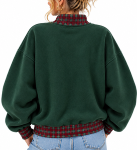 OEM <b>Women's</b> Oversized Mock Neck <b>Sweatshirt</b> Custom <b>Christmas</b> ghingham Letter Applique Embroidery Plaid Fabric Casual Pullover - Product Image 3