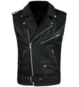 Chaleco de Motociclista Reversible de Cuero Genuino para Hombre con Cremallera, Impermeable, Transpirable, Ropa de Abrigo de Invierno, Corto - Product Image 1