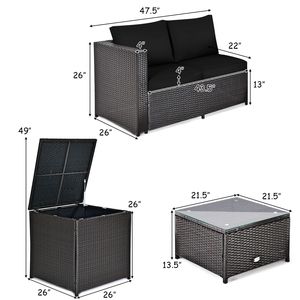 Set di mobili da giardino in rattan da 4 pezzi con divanetto e contenitore - Product Image 5