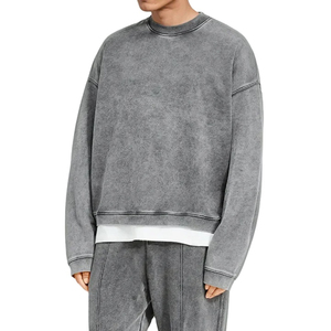 เสื้อสเวตเชิ้ตโอเวอร์ไซส์ทรงหลวม แขนเสื้อแบบดรอปไหล่ คอวี ทรงโอเวอร์ไซส์ ล้างสีแบบแอซิดวอช สไตล์สตรีทแวร์ วินเทจ สำหรับผู้ชาย ปี 2026 - Product Image 3