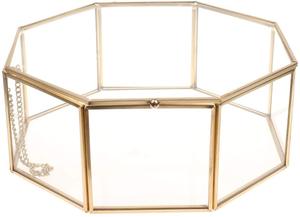 Clear Glass & Brass Tone Metal Slanted Top Lid Shadow Box Jewelry - Product Image 4
