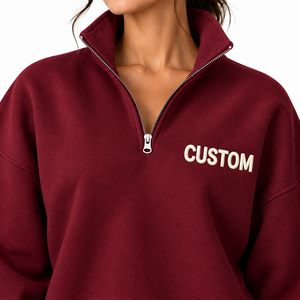 Custom Athletic Running Quarter Zip Hoodie Cotton Polyester <b>Fleece</b> <b>Jumper</b> Half Zip Sweatshirt Women Funnel Neck 1/4 Zip Pullover - Product Image 3