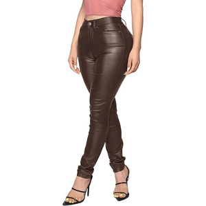 Custom Stylish Women's Mid-Waist PU Coated <b>Stretch</b> Faux Leather Breathable Casual Pants Quick Dry Log Legging Yoga Wear - Product Image 2