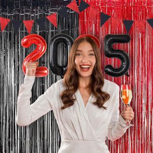 Tenda a Frange in Lamina Metallica Nera e Rossa per Decorazioni per Feste, Inclusi Sfondo e Decorazioni a Vapore, per Compleanni di Ragazzi/Uomini - Product Image 2