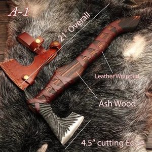 Hache Viking Industrielle Faite à la Main en Acier à Haute Teneur en Carbone, Type Tomahawk Barbu, Manche en Bois de Frêne, Poignée Enveloppée de Cuir, pour Camping et Chasse - Product Image 2