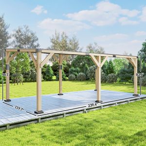Gazebo in Legno Noce Chiaro 10x20 con Tetto Inclinato in Acciaio Zincato - Product Image 3