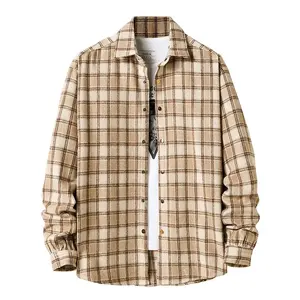 Factories Wholesale Custom Flannel Shirt Loose Casual Brushed Flannel Over Shirts Trendy Plaid Cotton Flannel Shirt