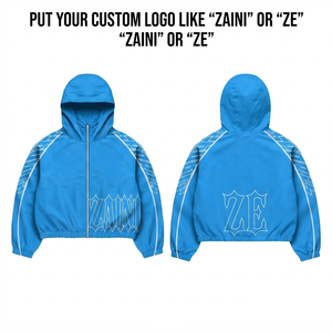 Chaqueta Cortavientos para Hombre de Poliéster Taslon Premium de 120 GSM, Azul Cielo, Paneles de Manga Estampados, Chaqueta con Capucha y Cremallera con Logotipo Personalizado - Product Image 1