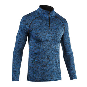 Men's <b>Blue</b> Marled Quarter Zip <b>Long</b> <b>Sleeve</b> Knitted Pullover Slim Fit Quick Dry Sporty <b>Top</b> - Product Image 5